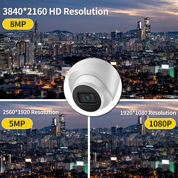 DahuaSecurity 4K 8MP PoE IP Dome Camera – Outdoor AI Security Turret Camera with Human & Vehicle Detection, 98ft IR Night Vision, IP67, Built-in Mic, Smart Surveillance for Home