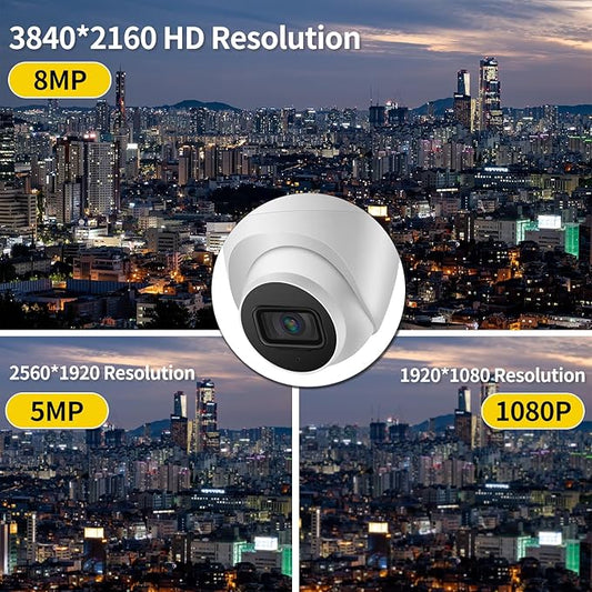 DahuaSecurity 4K 8MP PoE IP Dome Camera – Outdoor AI Security Turret Camera with Human & Vehicle Detection, 98ft IR Night Vision, IP67, Built-in Mic, Smart Surveillance for Home