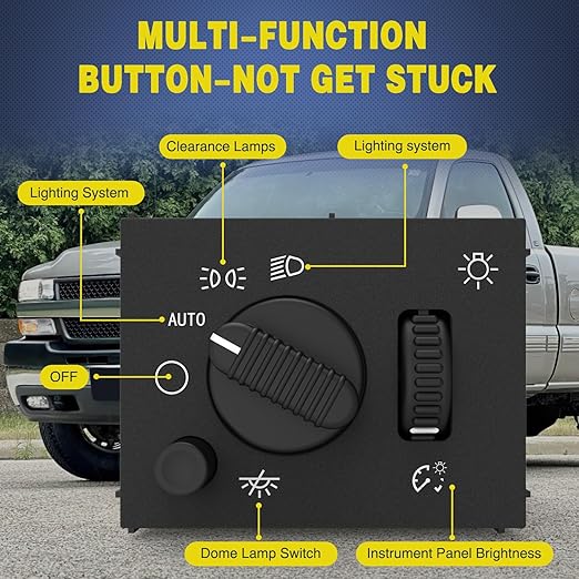 Nilight Headlight Dimmer Switch Compatible with 2003 2004 2005 2006 2007 Chevy Silverado 1500 2500 3500 2003-2006 GMC Sierra 1500 2500 Cadillac Escalade Warm White LED Light