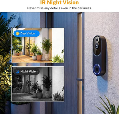 Video Doorbell Camera, Wireless Security Camera, 1080p, Battery Powered, AI Motion Detection, Night Vision, Two-Way Audio, Cloud Storage, 2.4 GWi-Fi, for Visitor, Baby Monitor