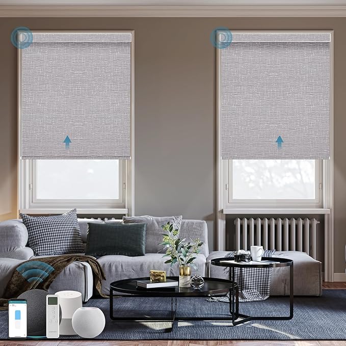 Motorized Roller Shade, 100% Blackout Smart Window Blinds Work with Homekit, Alexa, Google Home, Electric Remote Control Blinds,Custom up110''Wx120''H, Texture Rock Grey