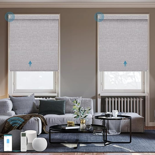 Motorized Roller Shade, 100% Blackout Smart Window Blinds Work with Homekit, Alexa, Google Home, Electric Remote Control Blinds,Custom up110''Wx120''H, Texture Rock Grey