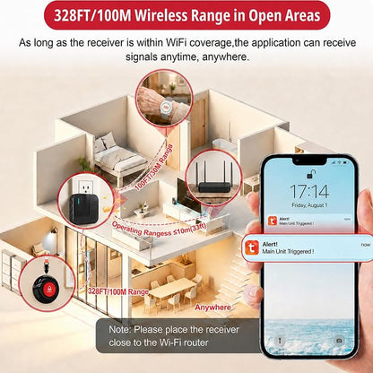 SanJie Wi-Fi Wireless Caregiver Pager Call Button for Elderly at Home - Alert Systems with App Remote Alerts & Device Sharing Suitable for Seniors & Patients and People with Disabilities