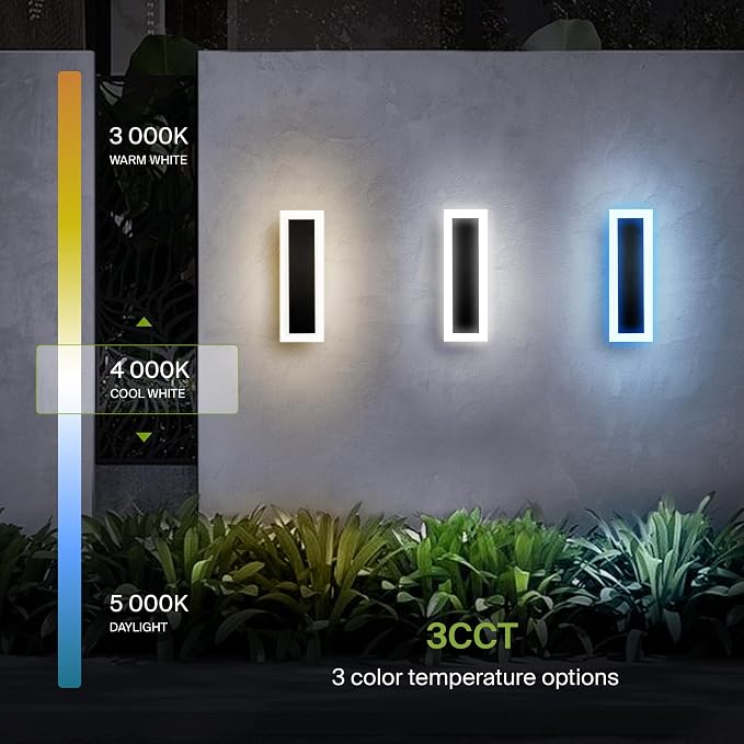 ASD LED 18" Long Wall Mount Light Fixture, Outdoor & Indoor Linear Sconce | 3CCT, Dimmable, Waterproof, Anti-Rust, ETL Listed | 18W 1570LM 3000-5000K 100-277V | Exterior Porch Lighting | Black, 2 Pack