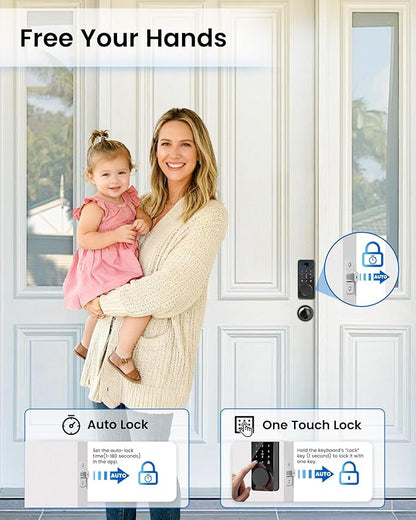 Smart Deadbolt Lock with 2 Knobs, 5-in-1 Keyless Entry Door Lock with Fingerprint, APP Control, Auto Lock, IP54 Waterproof, Temporary Passcode for Front Door