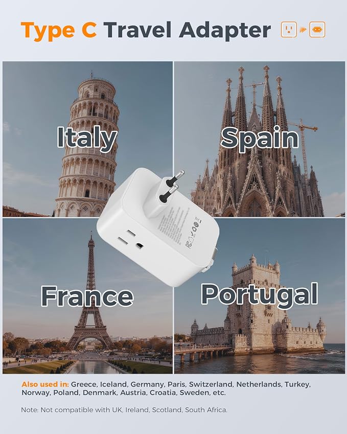 TESSAN European Travel Plug Adapter, 2 Pack