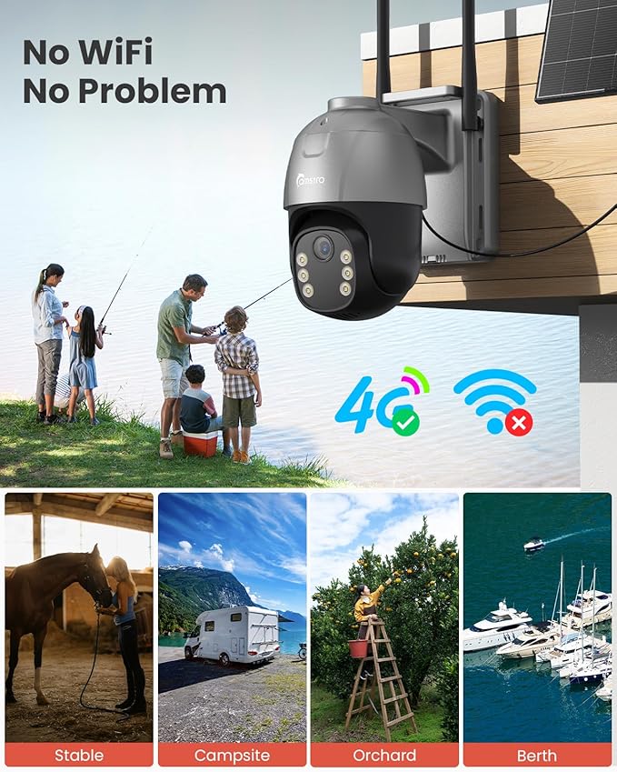 4G Solar Security Cameras Wireless Outdoor with 32GB SD Card, Forever Power with Solar Panel, 24/7 Recording, Color Night Vision, AI Detection, Easy Setup, IP66 Waterproof,New AOV Technology