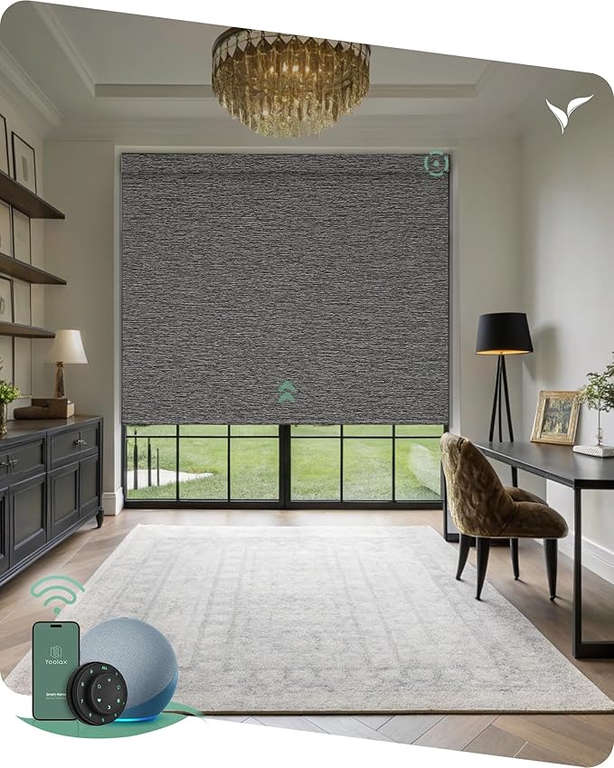 Yoolax Motorized Blinds with Remote, Designer Smart Blinds Work with Alexa, Google, Apple Homekit, 100% Blackout Motorized Shades Custom Electric Shades Voice Control (V-Rock Stripe)