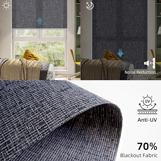 SmartWings Motorized Light Filtering Roller Shades 70% Blackout Work with Matter Homekit Alexa Z-Wave ZigBee SmartThings Google, Cordless with Remote Control, Twilight Charcoal Grey