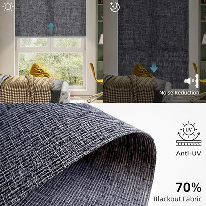 SmartWings Motorized Light Filtering Roller Shades 70% Blackout Work with Matter Homekit Alexa Z-Wave ZigBee SmartThings Google, Cordless with Remote Control, Twilight Charcoal Grey