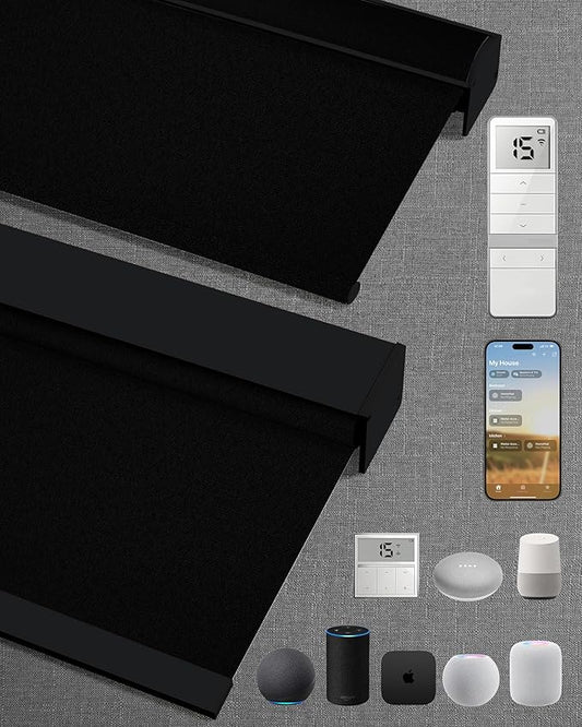 Motorized Blinds with Remote: Kincmo 100% Blackout Roller Shades Work with Apple Homekit,Alexa,Google Home, Customized Electric Blinds with App,Voice Control (100% Blackout Vinyl Black)