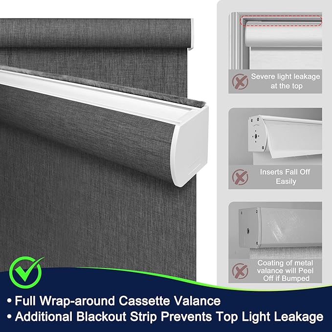 BERISSA Motorized Blinds with Remote,Blackout Smart Blinds for Windows,Linen Fabric,Remote Control,Thermal Insulated Automatic Blinds,Electric Blinds with USB/Solar Pannel.Black