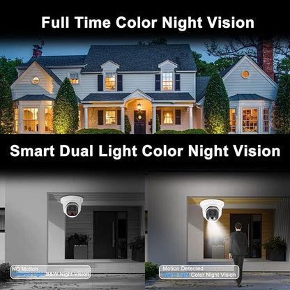 5MP PoE IP Color Night Vision Camera, Smart Dual Light Dome Security IP Camera, Built-in Mic, 98ft Night Vision, 110°Wide Angle, Human Vehicle Detection