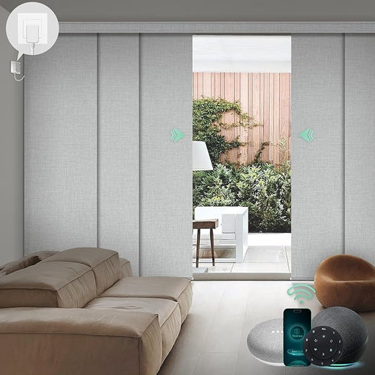 Yoolax Custom XL Smart Sliding Door Blinds, Motorized Sliding Panel Blinds Compatible with Alexa, Blackout Vertical Blinds for Glass Doors, Patio Doors, Closet Doors, Foggy White