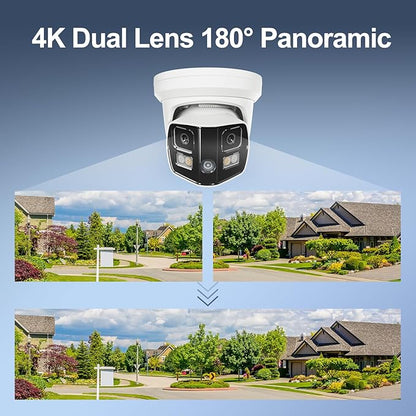 UNILOOK 4K 8MP Dual Lens PoE IP Security Camera Outdoor, 180 Degree Panoramic Wired Security IP Camera, Smart Dual Light, AI Human/Vehicle Detection, Two Way Talk, 512GB SD Slot, Full Metal, NDAA
