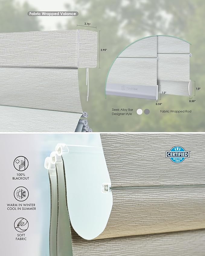 Yoolax Motorized Roman Shades with Remote, Smart Roman Shades for Windows, Blackout Automatic Blinds Work with Alexa, Google, Apple Homekit for Living Room Bedroom, Customized (Foggy Thread)