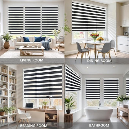 Motorized Zebra Blinds for Windows Cordless Electric Curtains with Remote Control Blackout Shades Custom Smart Blinds Compatible with Alexa Google Home(Light Filtering Black,Customize)