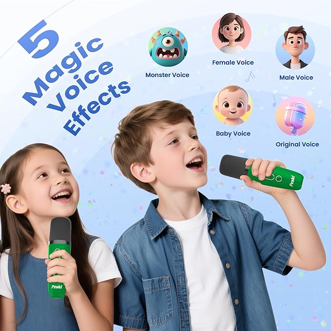 Mini Karaoke Machine for Kids Adults, 2026 TOP Birthday Gifts for Girls Boys 3,4,5,6,7,8+Year Old Toddler Toys, Portable Bluetooth Speaker with 2 Wireless Karaoke Microphones Player (Dark Green)