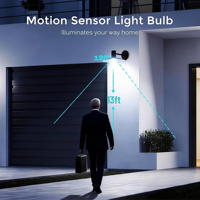 Motion Sensor Light Bulbs, Motion Detector Lightbulb Dusk to Dawn Led E26 12W(100W Equivalent) Light Bulb Indoor Outdoor for Porch Garage Hallway