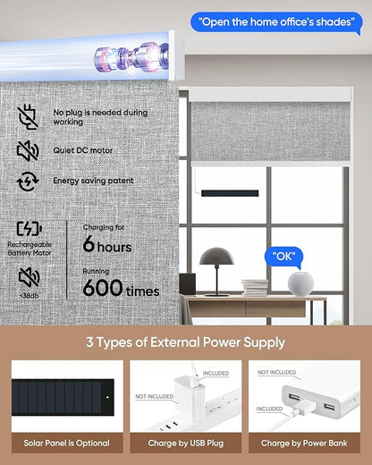 Motorized Blinds with Remote: Kincmo 100% Blackout Roller Shades Work with Apple Homekit,Alexa,Google Home, Customized Electric Blinds with App,Voice Control (100% Blackout Meridian Grey)