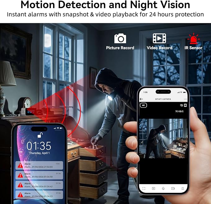 Wireless Security Mini 4K HD Camera with Night Vision and Motion Detection