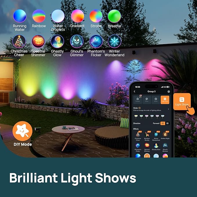 Linkind Matter Smart Light Bulb, Smart Bulbs Work with Apple Home, Siri, Alexa, Google Home, SmartThingsb Smart Solar Spotlight SL5C, Color Changing Landscape Lighting, APP/Voice Control Sol