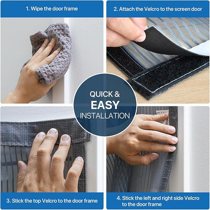 Heavy Duty Door Screen Magnetic Closure, LOVIGA Thickened Fiberglass Screen Door Mesh, Self Sealing, Tear Resistant, Easy Assemble, Fine Mesh Keep Bugs Out Fit Door Size 48 Inch X 96 Inch