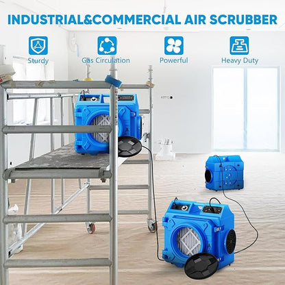Air Scrubber with 3 Stage Filtration, 550CFM Stackable Negative Air Machine for Industrial and Commercial Use, Heavy Duty Air Cleaner with HEPA/Activated carbon Filter, Light Blue-3PC