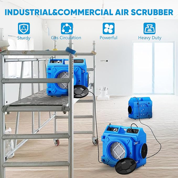 Air Scrubber with 3 Stage Filtration, 550CFM Stackable Negative Air Machine for Industrial and Commercial Use, Heavy Duty Air Cleaner with HEPA/Activated carbon Filter, Yellow