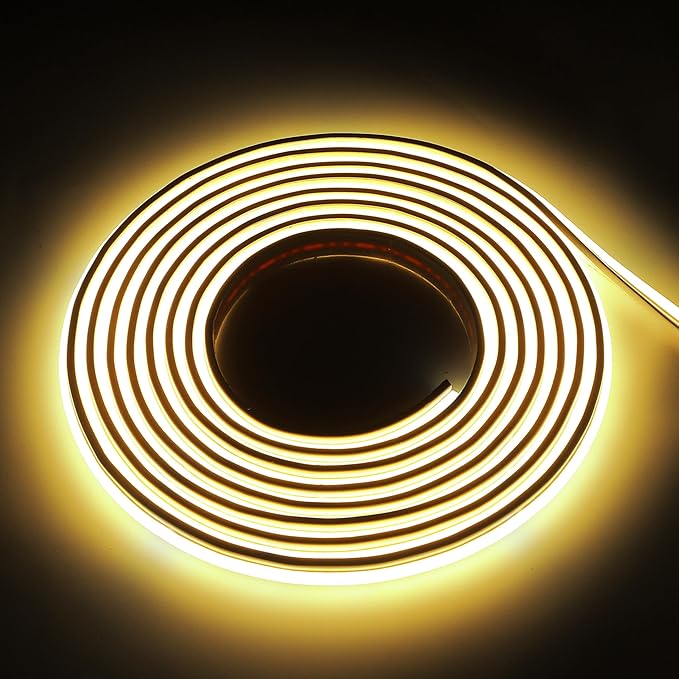 110V COB LED Light Strip 2M Warm White 3000K with Plug 6.56 Foot Adhesive LED Lights Tape IP67 Waterproof 120 Volt Direct 2 Meters (Warm White, 6.56ft)