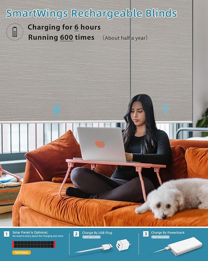 SmartWings Motorized Smart Blinds with Remote, Custom Automatic 100% Blackout Roller Shade Compatible with Alexa/Homekit/Google, Electric Smart Blinds for Indoor Windows, Essential Cream