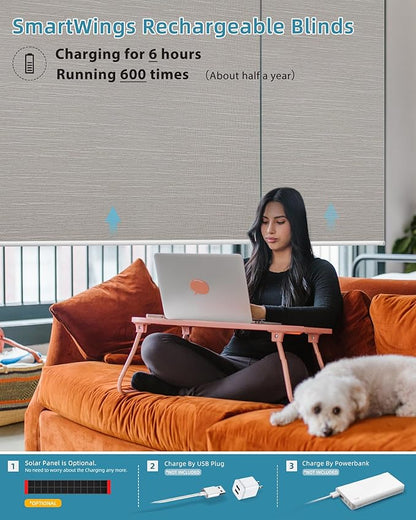 SmartWings Motorized Smart Blinds with Remote, Custom Automatic 100% Blackout Roller Shade Compatible with Alexa/Homekit/Google, Electric Smart Blinds for Indoor Windows, Essential Cream