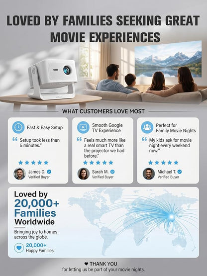 【Official Licensed Google TV】4K Smart Projector with WiFi and Bluetooth, VOPLLS Outdoor Projectors with Dolby/Auto Focus, Portable Movie Phone Wireless Gaming Wifi Proyector for Bedroom/Home/Ceiling