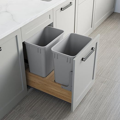 Dowell 2 Pack Wastebasket Trash Can Container, Plastic Garbage Bin, Stackable, for Kitchen, Office, Home & Commercial Use, Fits Under Sink/Desk - Grey (2, 35 QT)