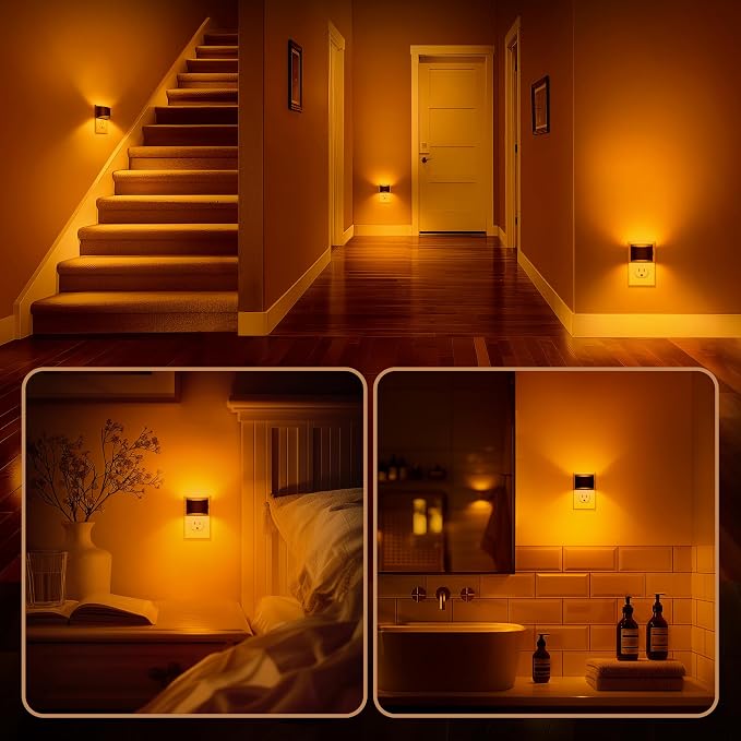 DORESshop Night Light, Night Lights Plug into Wall, Adjustable, Amber | 3 Level Brightness Adjustable Night Light, Dusk to Dawn Sensor, Nightlights for Adults, Bedroom, Bathroom, Hallway, 2 packs