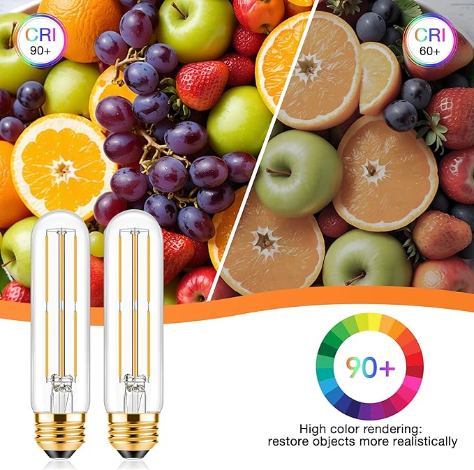 ToBeGreat T30 LED Light Bulbs 6 Watt Equivalent 60W E26 Tubular Bulbs T10 Edison LED Filament Bulb Warm White 2700K,Desk Lamp,Bedbroom Cafe Restaurant Party,Dimmable (Warm White 2700K, 5 in (6pack))