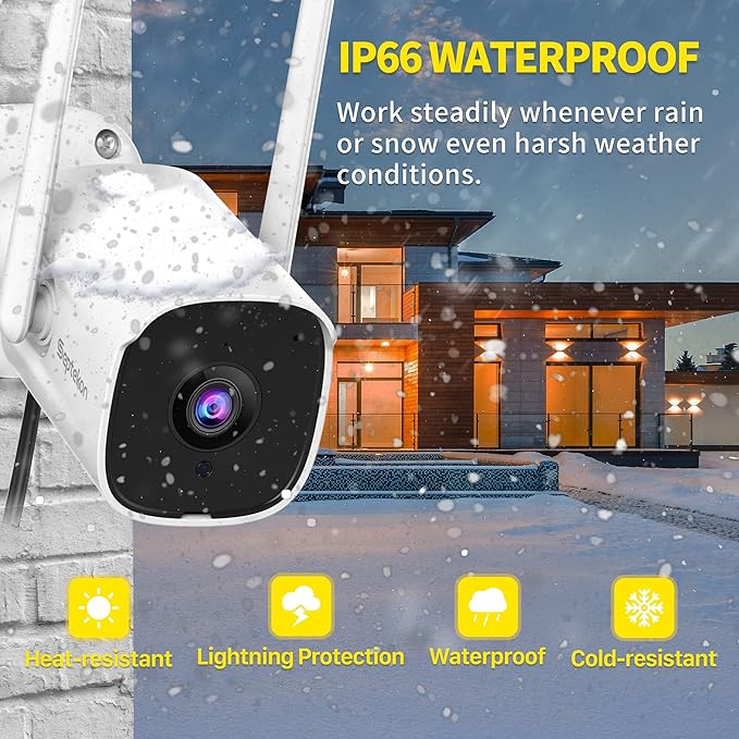 Septekon 2K Home Security Cameras, 4 Pack Wired WiFi Outdoor Security Cameras with Night Vision, Two-Way Audio, 2.4G WiFi, IP66, Motion Detection Alarm - P30