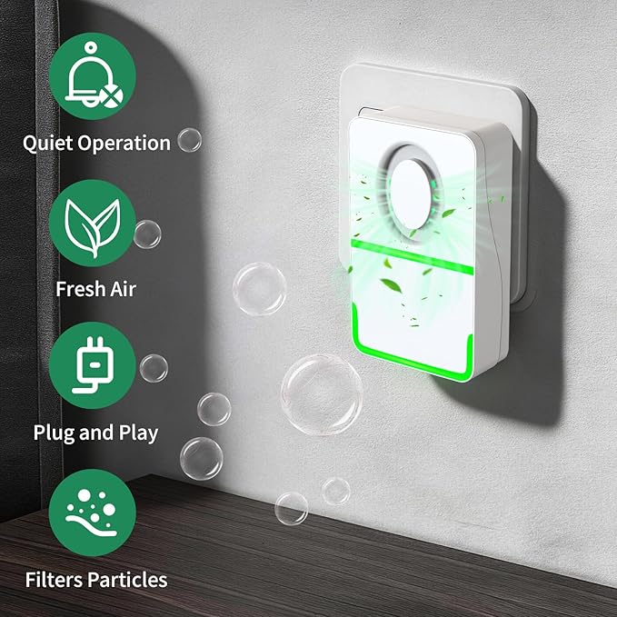 Plug In Negative Ion Air Purifier for Mold, Portable Air Purifiers for Home, For Use in Rooms With Odors, Smoke & More Suitable for Bedrooms, Study Rooms, Toilets, Closets, Pet Room