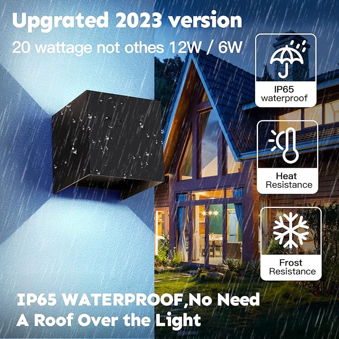 Outdoor Wall Sconces Wall Lighting 20W LED Wall Pack Light Adjustable Up Down Light Beam Waterproof Outdoor Wall Lights Exterior for Porch Patio Outdoor Porch Light 4.7 in. 6500K