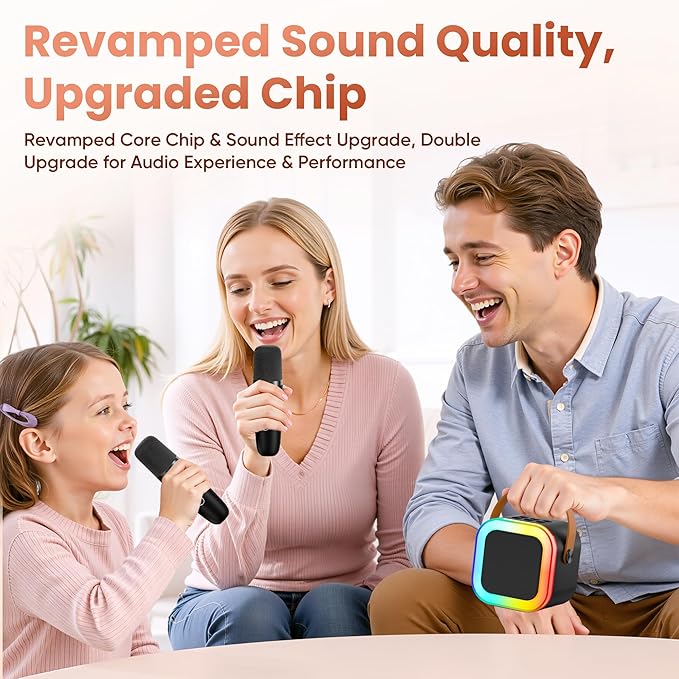 Mini Karaoke Machine for Kids Adults, 2026 TOP Birthday Gifts for Girls Boys 3,4,5,6,7,8+Year Old Toddler Toys, Portable Bluetooth Speaker with 2 Wireless Karaoke Microphones Player (Black)