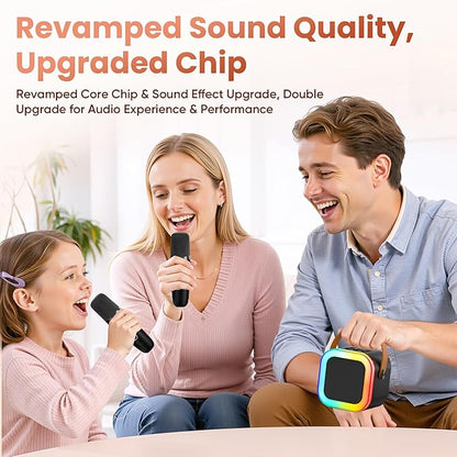 Mini Karaoke Machine for Kids Adults, 2026 TOP Birthday Gifts for Girls Boys 3,4,5,6,7,8+Year Old Toddler Toys, Portable Bluetooth Speaker with 2 Wireless Karaoke Microphones Player (Black)
