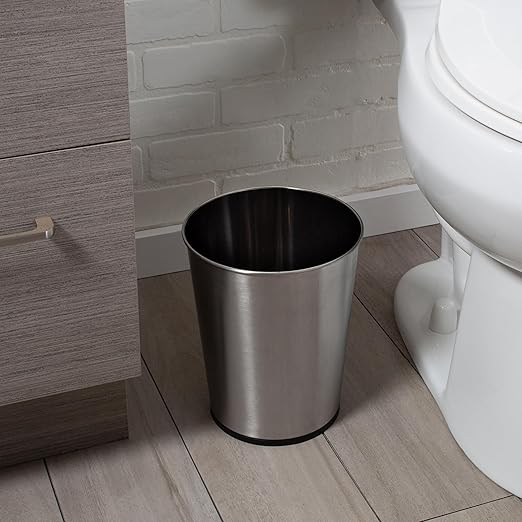 Bath Bliss 5 Liter Small Wastebasket, Stainless Steel|Compact Round Open Top Trash Can, Durable Bathroom Bedroom Dorm Office Garbage Bin, Stylish Space-Saving Waste Disposal Container (Pack of 12)