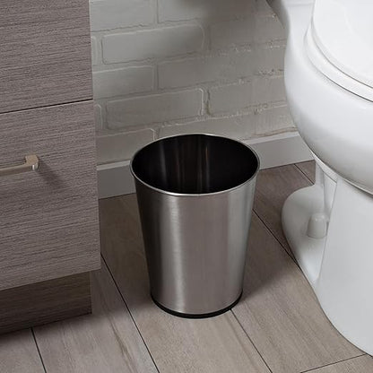 Bath Bliss 5 Liter Small Wastebasket, Stainless Steel|Compact Round Open Top Trash Can, Durable Bathroom Bedroom Dorm Office Garbage Bin, Stylish Space-Saving Waste Disposal Container (Pack of 12)