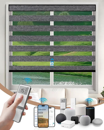 Kincmo Motorized Blinds with Remote, Motorized Zebra Shades Work with Apple Homekit,Alexa,Google Home, Customized Electric Blinds with Remote,App,Voice Control (60% Blackout Monet Black)