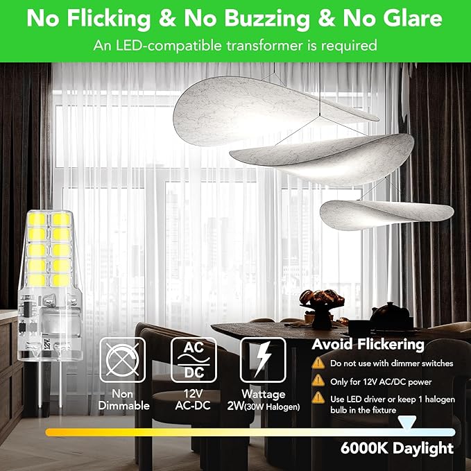 BUBO 5 Pack G4 LED Bulb 2W Equivalent 30W 6000K Daylight 250 Lumens 360°Beam Angle, T3 Halogen Bulb Replacement Landscape Bulbs, AC/DC 12V Led Lights G4 Bi-Pin Base for Outdoor Landscape Lighting