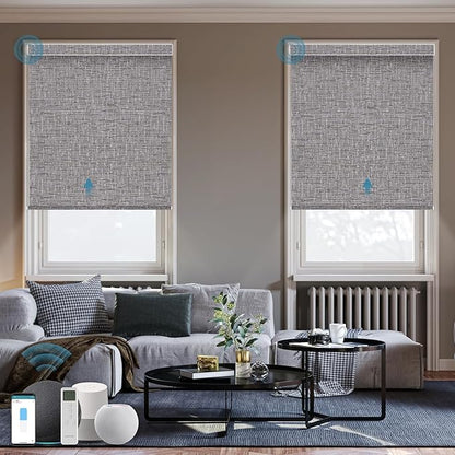 Motorized Roller Shade, 100% Blackout Smart Window Blinds Work with Homekit, Alexa, Google Home, Remote Control, Electric Blinds with USB/Solar Pannel Charging, Texture Midnight