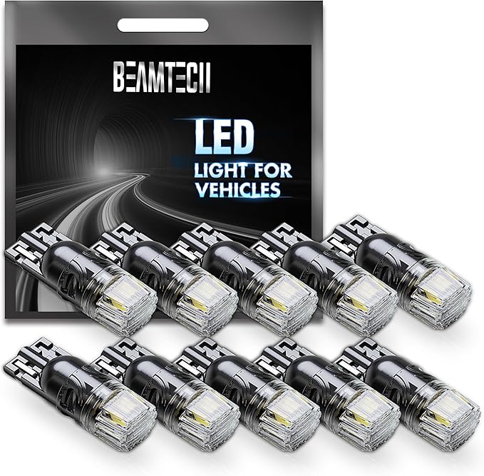 BEAMTECH 194 LED Bulbs, 6500K White Light, 168 2825 W5W T10 LED Light Build-in CANBUS for Interior Dome Map Door License Courtesy Dash Lights, 10 Bulbs.