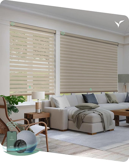 Yoolax Motorized Blinds with Remote, Motorized Zebra Blinds Compatible with Alexa, Privacy Motorized Blinds, Zebra Shades for Windows Custom Size(V-Haze Narrow Linen)