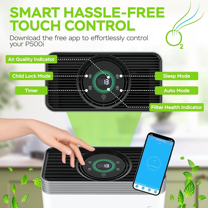 PURO²XYGEN Smart Air Purifiers For Home - Large Room Up to 2700 Sq Ft, H13