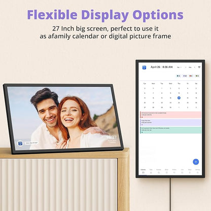 Digital Calendar 27 Inch Touch Screen, Electronic Wall Calendar Chore Chart for Family Monthly/Weekly Planner Rewards Organization, Interactive Large Display Smart Calendar, Desk Mount Included